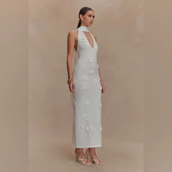 Meshki Wynn Floral Knit Midi Dress - White - Picture 4 of 12